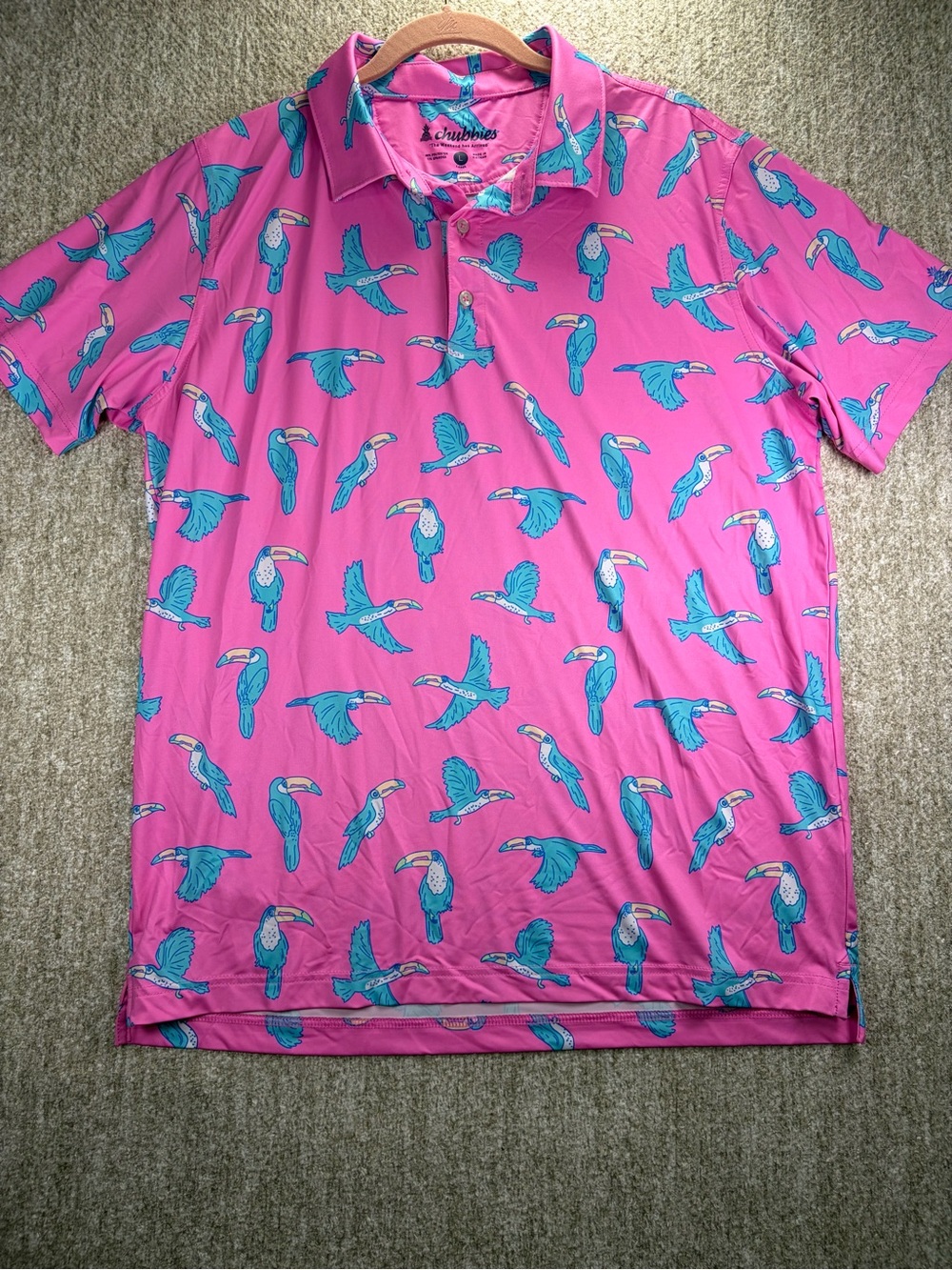 chubbies Pink Polo with Teal Toucan Print